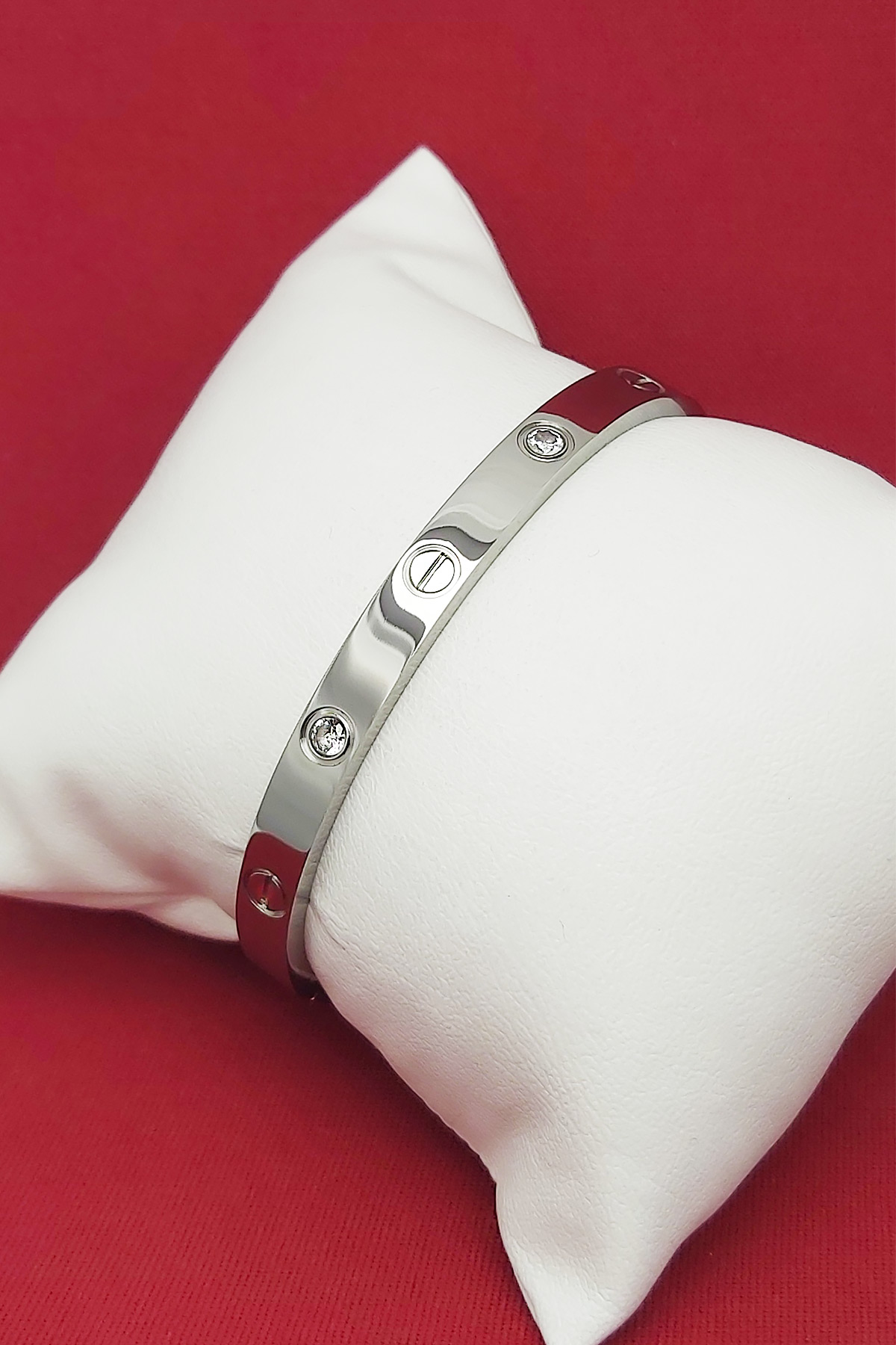 Gümüş Renk Rodyum Kaplama Pırlanta Montür Cartiers Çelik Kelepçe Bileklik 17cm