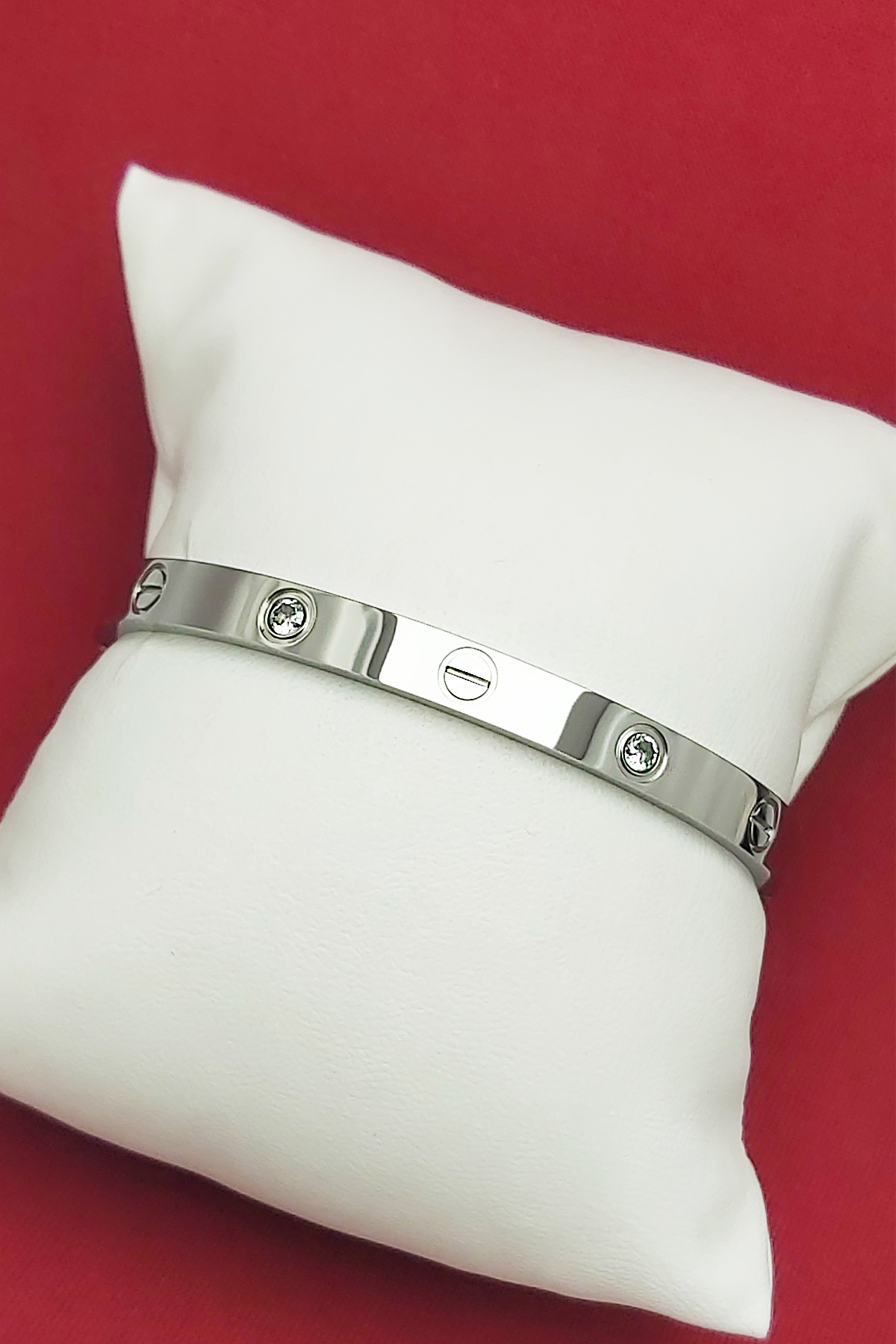 Gümüş Renk Rodyum Kaplama Pırlanta Montür Cartiers Çelik Kelepçe Bileklik 17cm