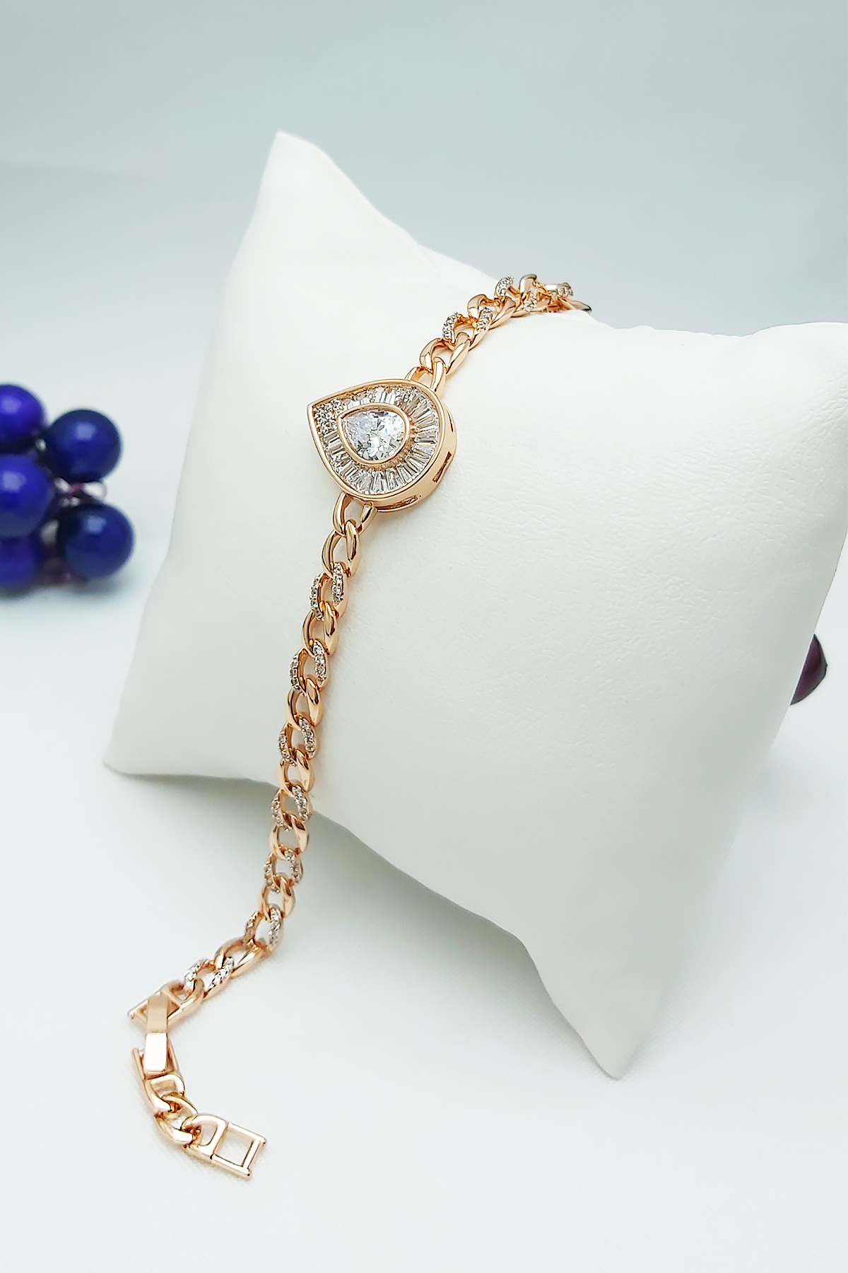 Vip Seri Altın Kaplama Xuping Damla Model Baget Taşlı Gurme Zincir Bileklik 19,5cm