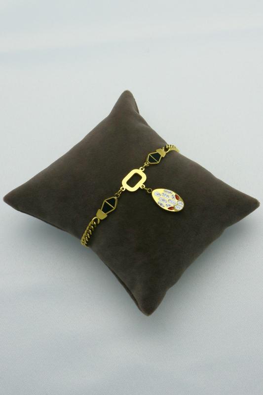 Altın Kaplama Özel Seri Kararmaz Sembol Tasarım Çelik Bileklik (21cm)