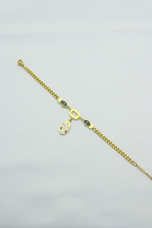 Altın Kaplama Özel Seri Kararmaz Sembol Tasarım Çelik Bileklik (21cm)