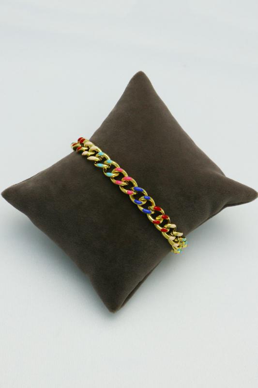 Altın Kaplama Özel Seri Kararmaz Renkli Mineli Kalın Zincir Gurme Çelik Bileklik (22cm)