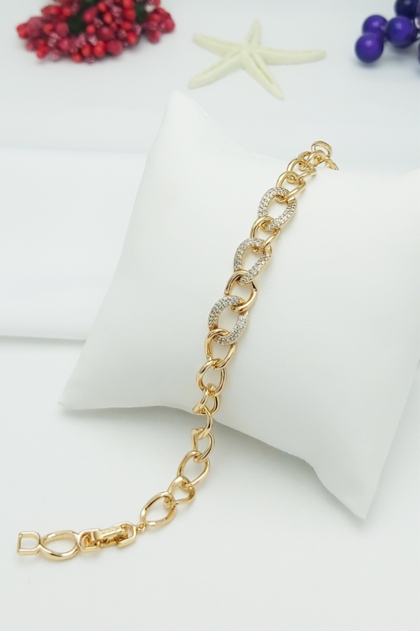 Rose Altın Kaplama Vip Seri Xuping Zirkon Taşlı Zincir Bileklik 19 cm