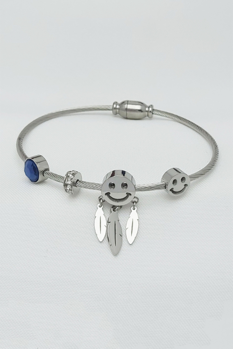 Gümüş Kaplama Smile Charmlı Çelik Bileklik 19,5 cm