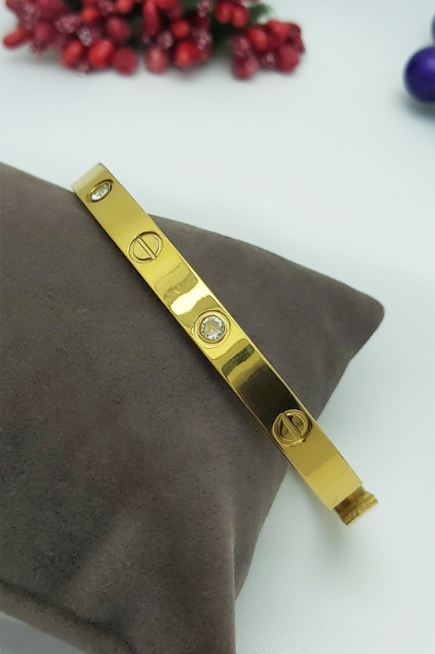 Altın Kaplama Pırlanta Montür Cartier Çelik Kelepçe Bileklik 18,5cm