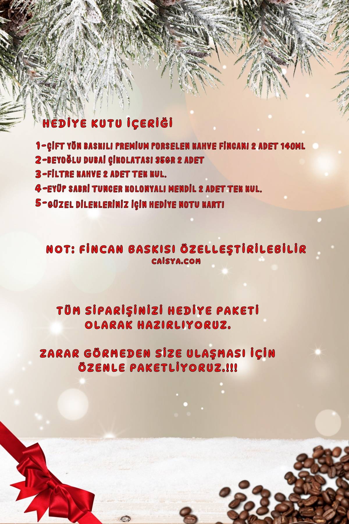 Yılbaşı 2’li Fincan seti & Dubai Çikolatası & Filtre Kahve Hediye Seti Gift Box-7