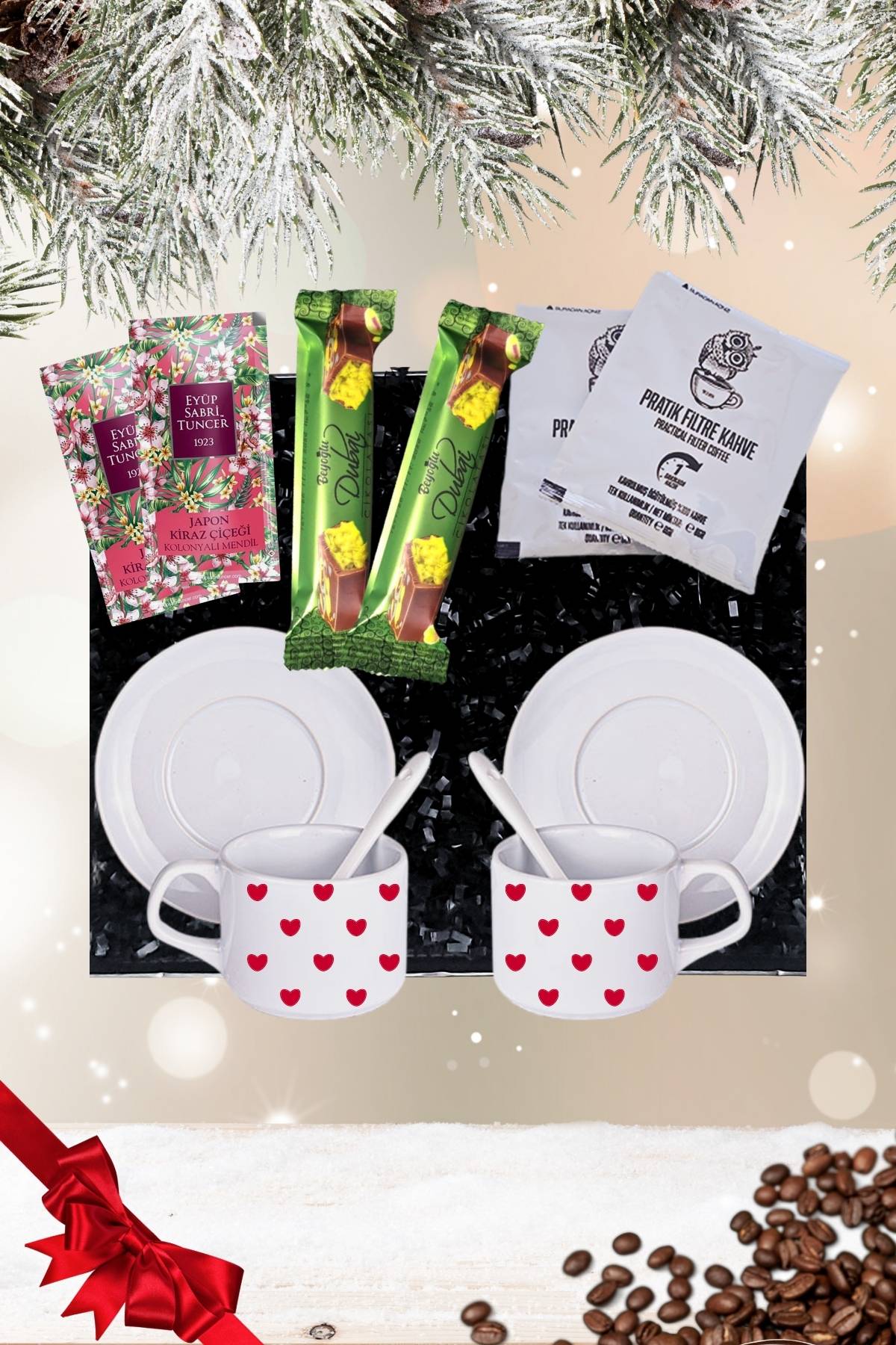 Yılbaşı 2’li Fincan seti & Dubai Çikolatası & Filtre Kahve Hediye Seti Gift Box-7