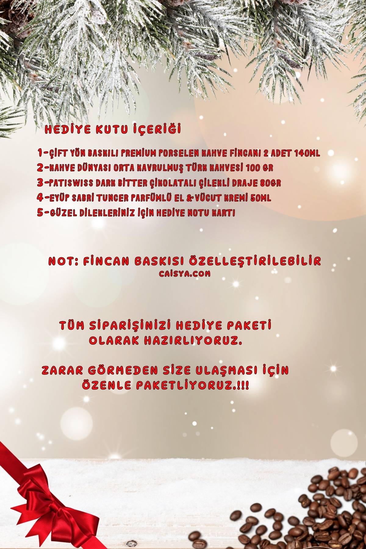 Yılbaşı 2’li Fincan seti & Bitter Çikolatalı Çilek Draje & Türk Kahvesi Hediye Seti Gift Box-8