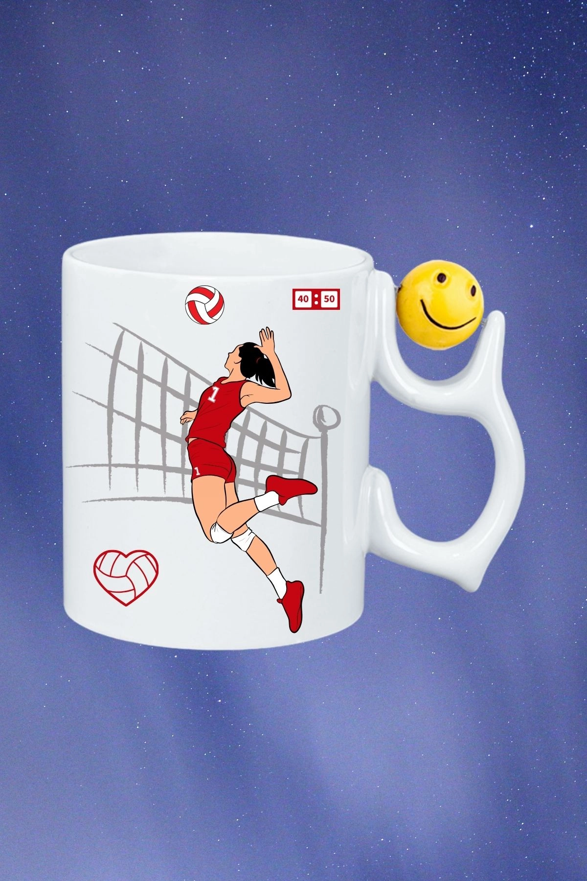 Voleybol Kadın Oyuncu Tema Baskılı Smile Emoji Toplu Kupa Bardak Çay Kahve Fincanı-1