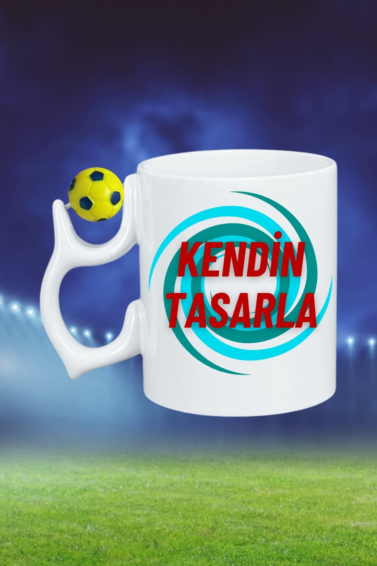 Sarı Lacivert Futbol Toplu Kupa Kendin Tasarla Kupa Bardak Çay Kahve Fincanı