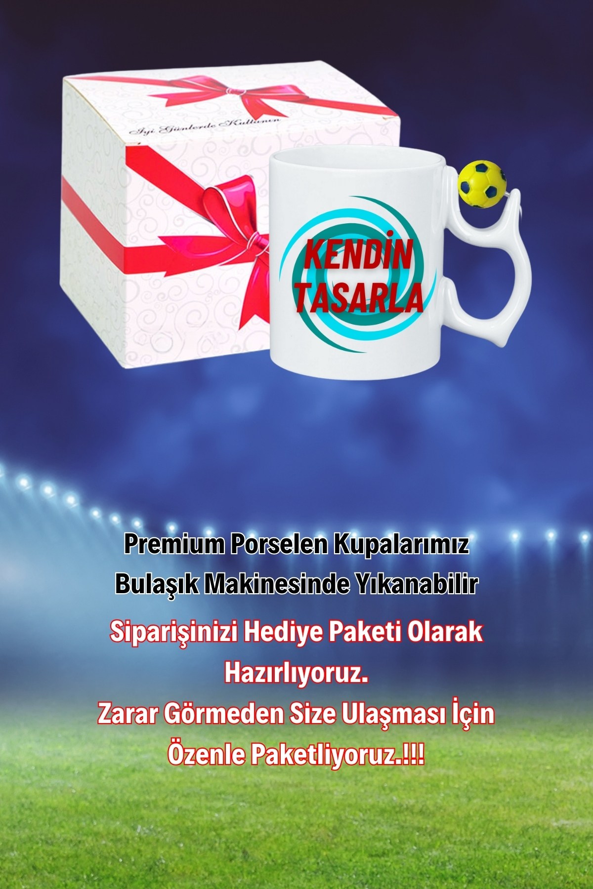 Sarı Lacivert Futbol Toplu Kupa Kendin Tasarla Kupa Bardak Çay Kahve Fincanı