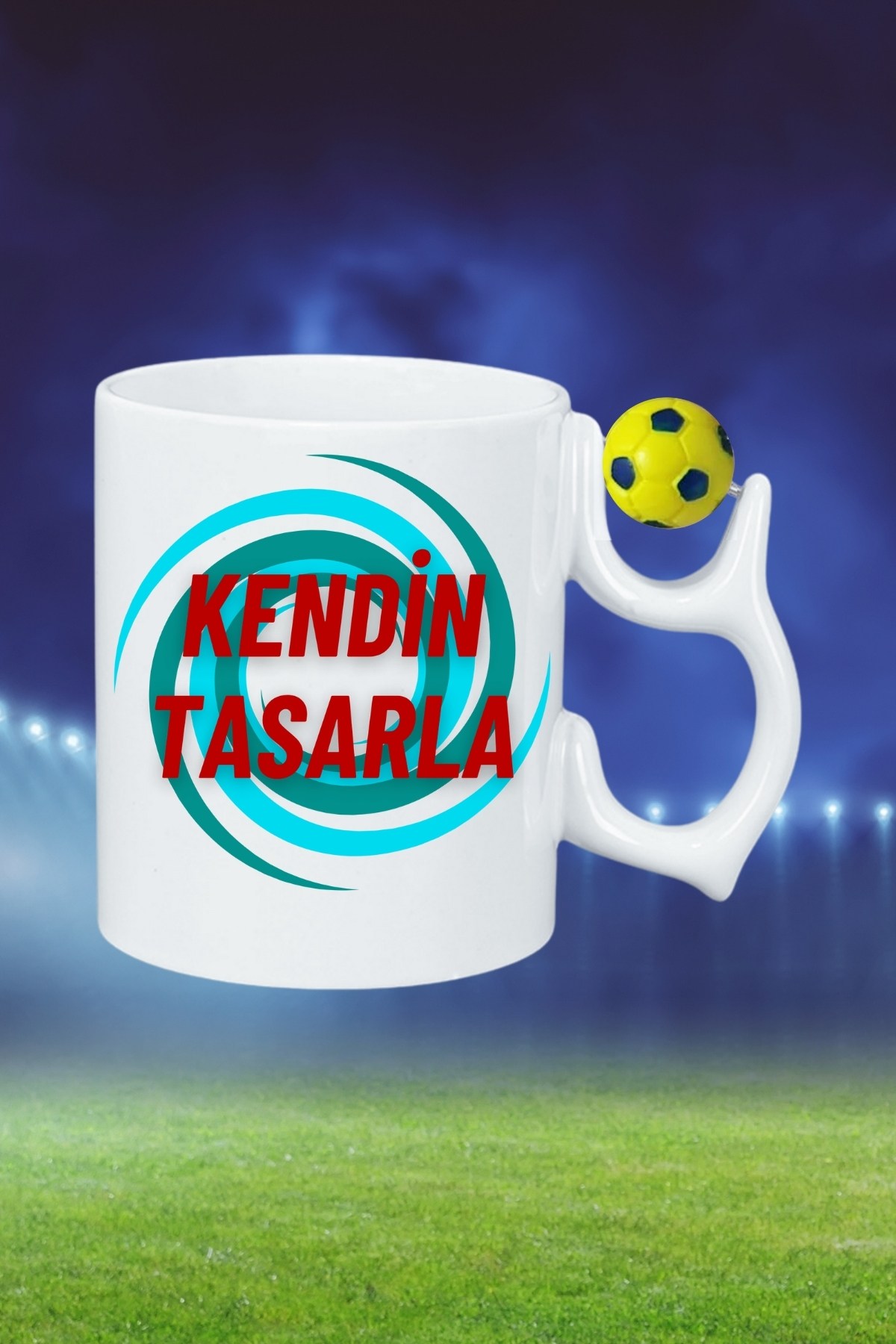 Sarı Lacivert Futbol Toplu Kupa Kendin Tasarla Kupa Bardak Çay Kahve Fincanı