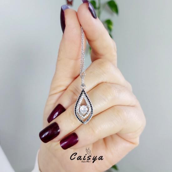 Nano Siyah Taşlı Hürrem Gümüş Kolye