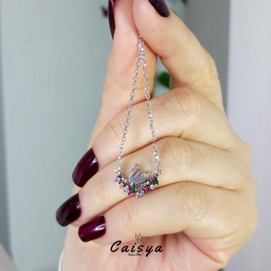 Çiçekli Kuğu Minimal Gümüş Kolye
