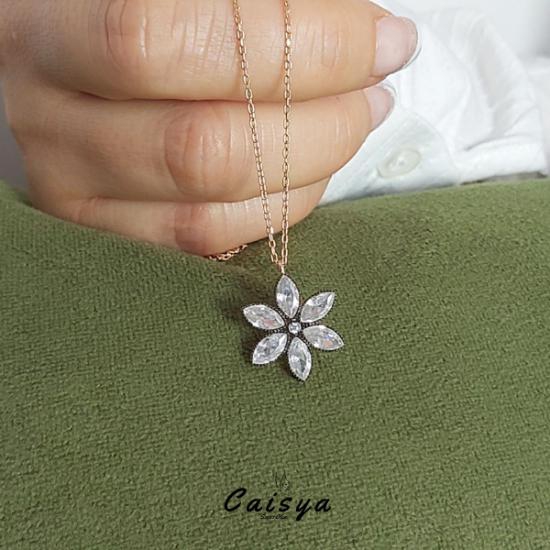 Elmas Montür Lotus Gümüş Kolye