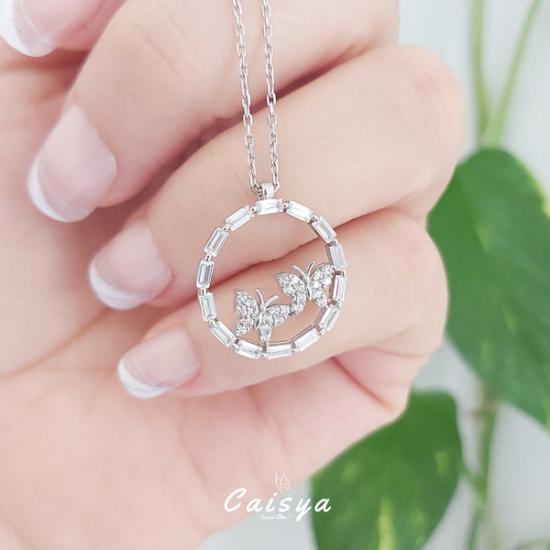 Baget Taşlı Kelebek Yuvası Gümüş Kolye