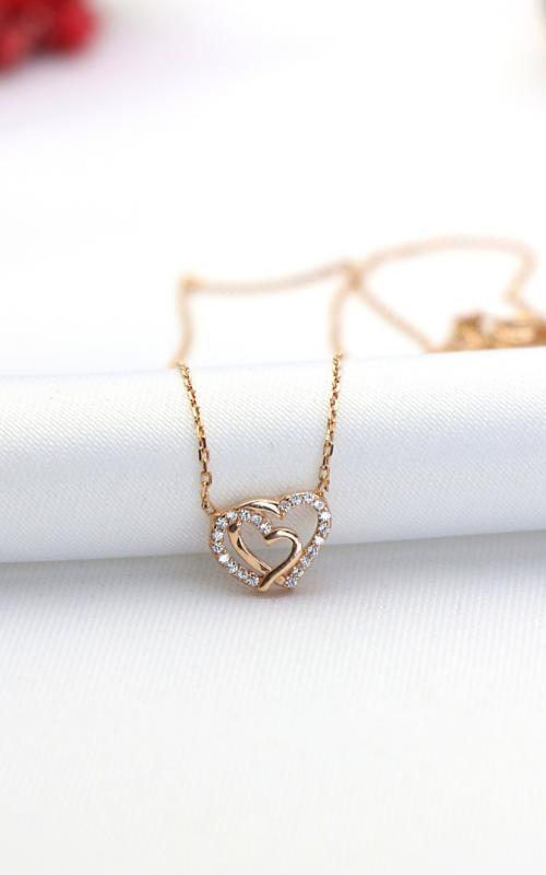 Çift Kalpler Rose Gold Minimal Gümüş Kolye