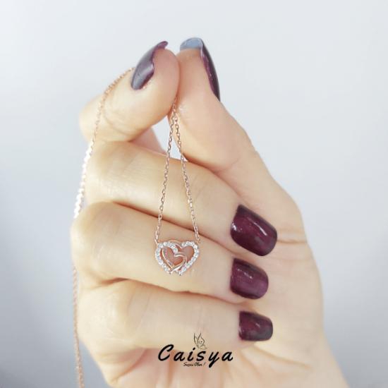 Çift Kalpler Rose Gold Minimal Gümüş Kolye