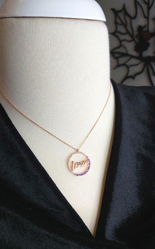 Renkli Taşlı Love Gümüş Kolye