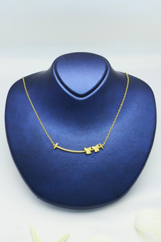 Altın Kaplama Özel Seri Kararmaz Kelebekli Çubuk Çelik Kolye 45cm