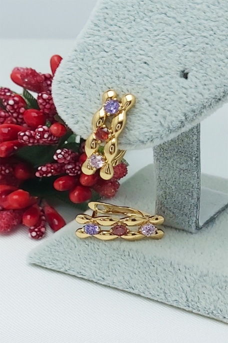 Rose Altın Kaplama Vip Seri Kararmaz Renkli Taşlı Zincir Çelik Küpe 2cm