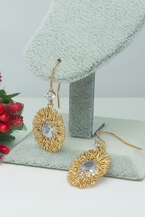 Rose Altın Kaplama Vip Seri Kararmaz Zirkon Taşlı Oval Küpe 2,5 cm