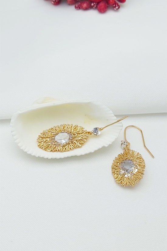 Rose Altın Kaplama Vip Seri Kararmaz Zirkon Taşlı Oval Küpe 2,5 cm