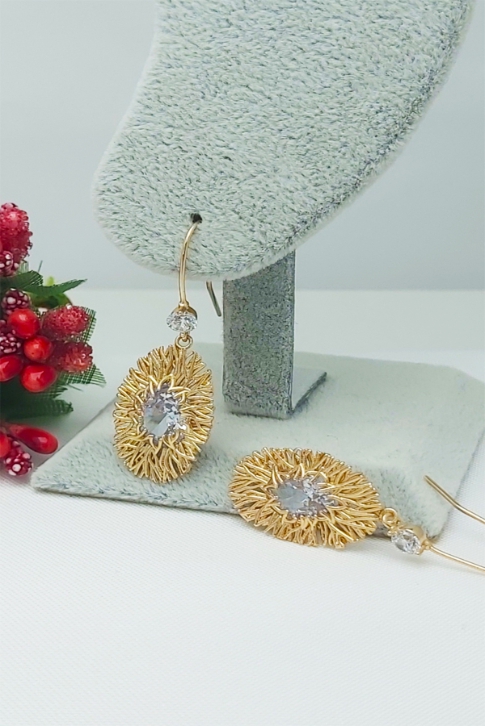 Rose Altın Kaplama Vip Seri Kararmaz Zirkon Taşlı Oval Küpe 2,5 cm