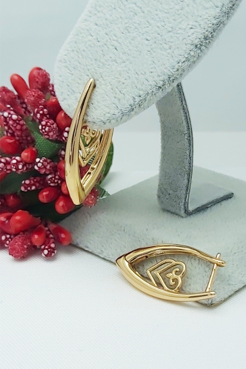 Rose Altın Kaplama Vip Seri Kararmaz Kalp Motifli V Küpe 2,8 cm