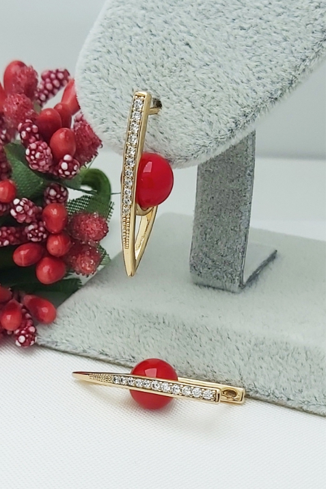 Rose Altın Kaplama Vip Seri Kararmaz Zirkon Taşlı V Küpe 2,8 cm