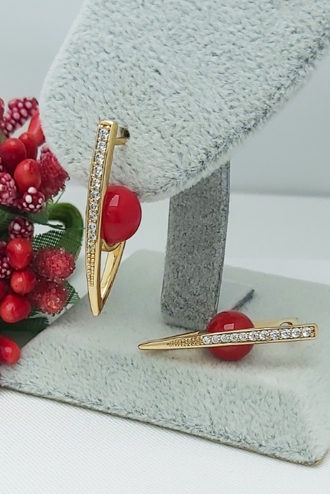 Rose Altın Kaplama Vip Seri Kararmaz Zirkon Taşlı V Küpe 2,8 cm