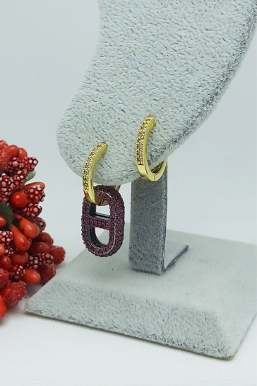 Altın Kaplama Renkli Zirkon Taşlı Özel Seri Çelik Küpe 2,5cm