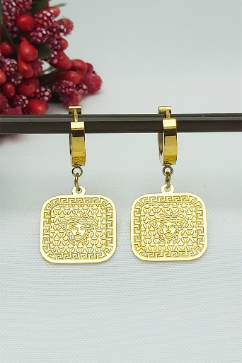 Altın Kaplama Antik Siluet Sallantılı Çelik Küpe 3 cm