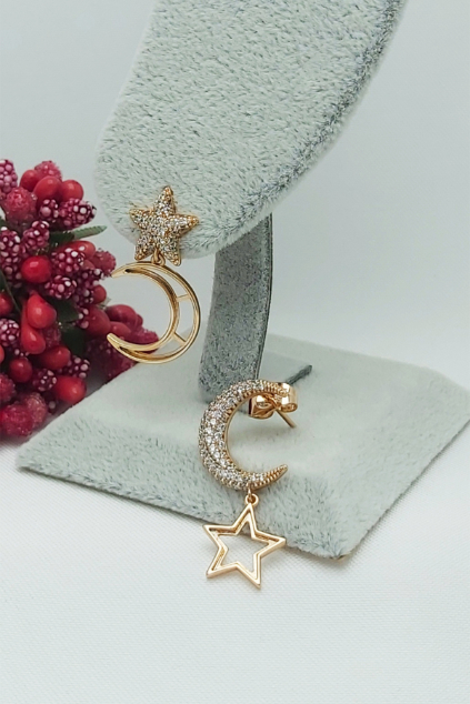 Rose Altın Kaplama Vip Seri Ay Yıldız Küpe 2,4 cm