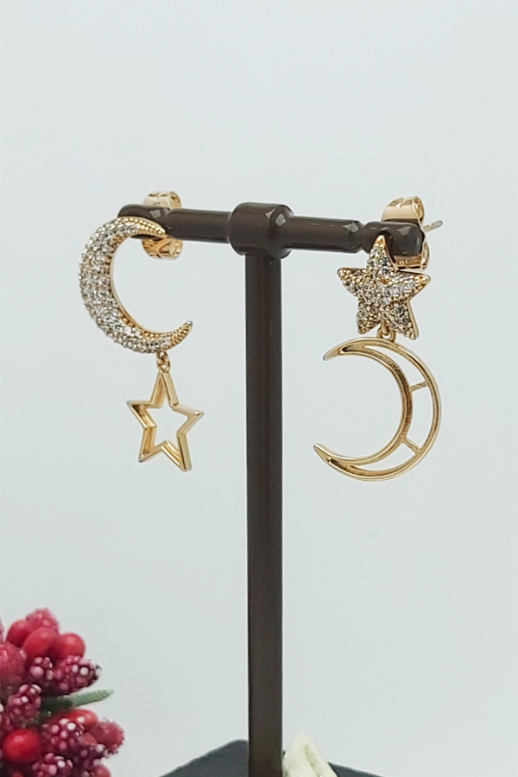 Rose Altın Kaplama Vip Seri Ay Yıldız Küpe 2,4 cm