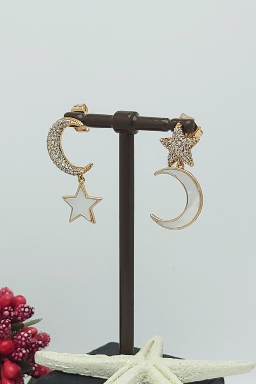 Rose Altın Kaplama Vip Seri Sedefli Ay Yıldız Küpe 2,4 cm