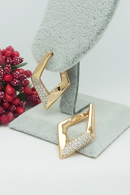 Rose Altın Kaplama Vip Seri Modern V Abiye Küpe 3 cm