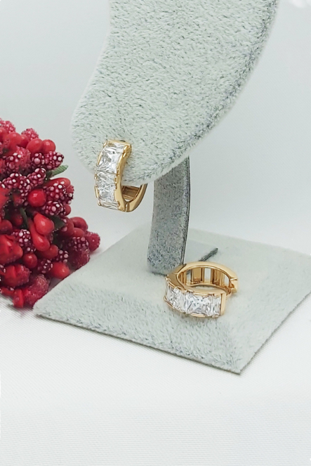 Rose Altın Kaplama Vip Seri Baget Taşlı Halka Küpe 1,5 cm