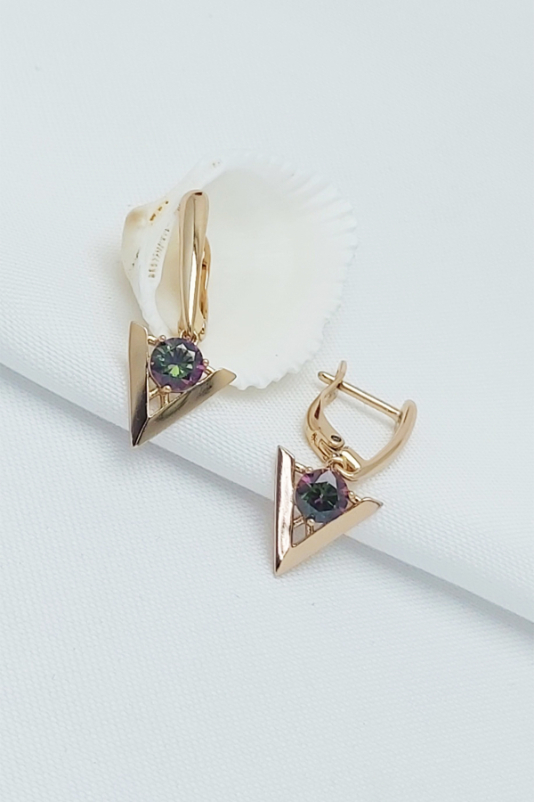 Rose Altın Kaplama Vip Seri Renkli Taşlı Ok Küpe 2,5 cm