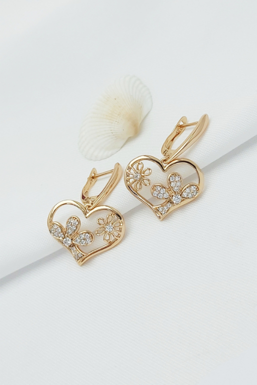 Rose Altın Kaplama Vip Seri Çiçekli Kalp Sallantılı Zarif Küpe 3 cm