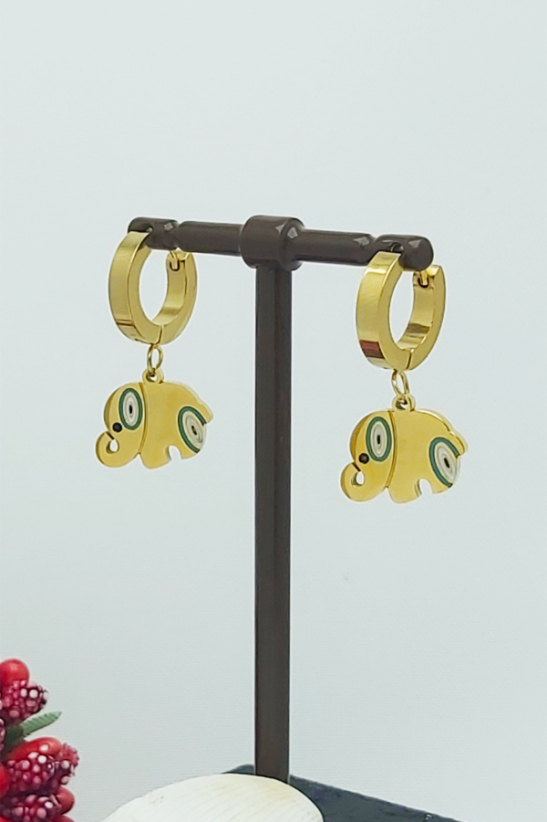 Altın Kaplama Turkuaz Fil Çelik Küpe 2,5 cm