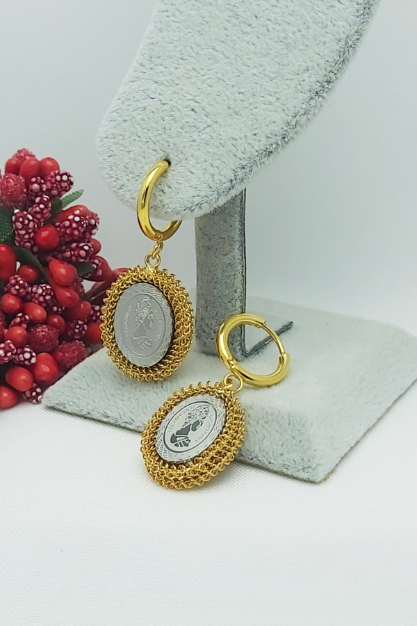 Altın Kaplama Kraliçe II. Elizabeth Antik Çelik Küpe 3,5 cm