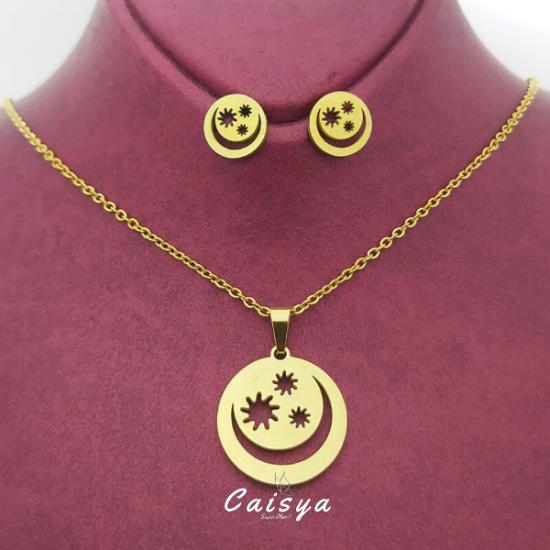 Ay Yıldız Çelik Kolye Küpe Set