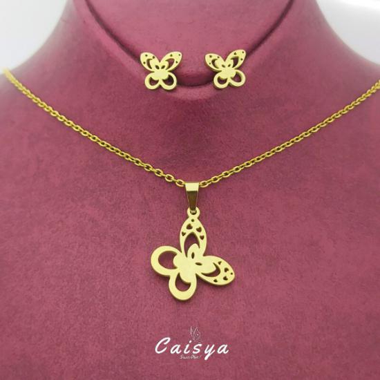Kelebek Çelik Kolye Küpe Set