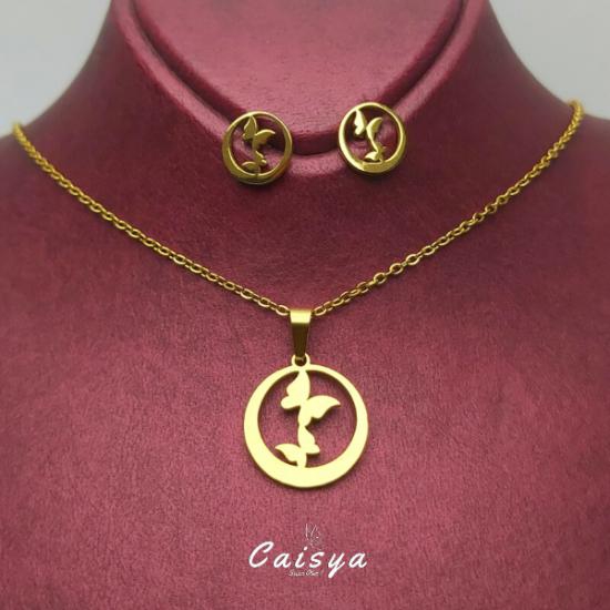 Kelebek Yuvası Çelik Kolye Küpe Set