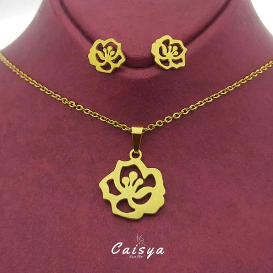 Gül Çelik Kolye Küpe Set