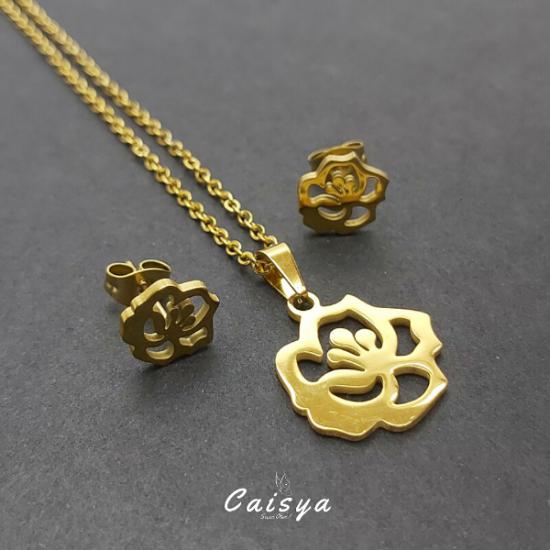 Gül Çelik Kolye Küpe Set