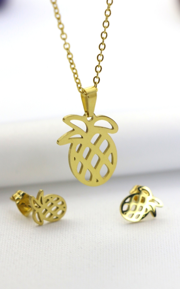 Ananas Çelik Kolye Küpe Set