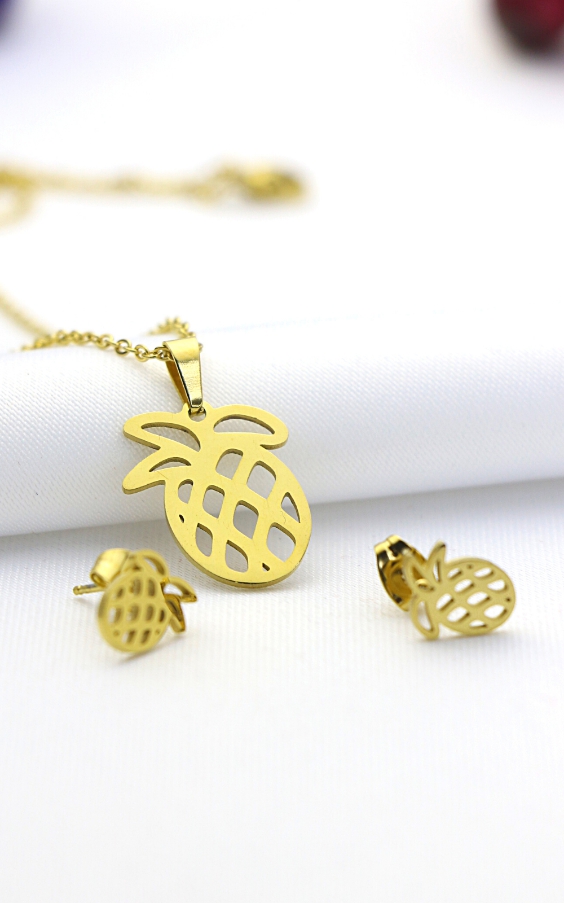 Ananas Çelik Kolye Küpe Set