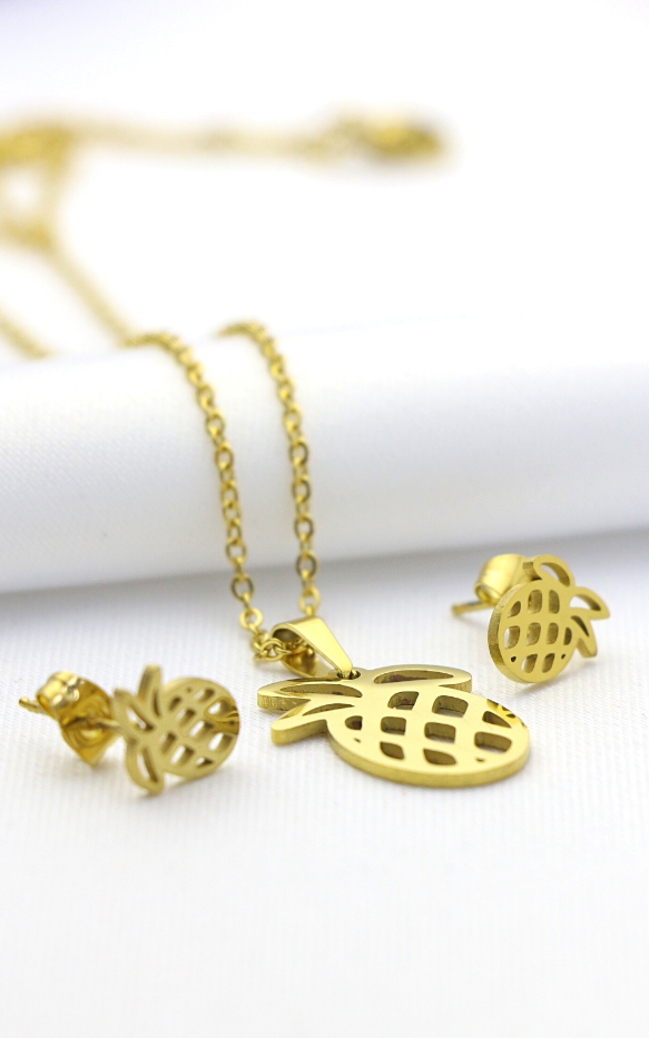 Ananas Çelik Kolye Küpe Set